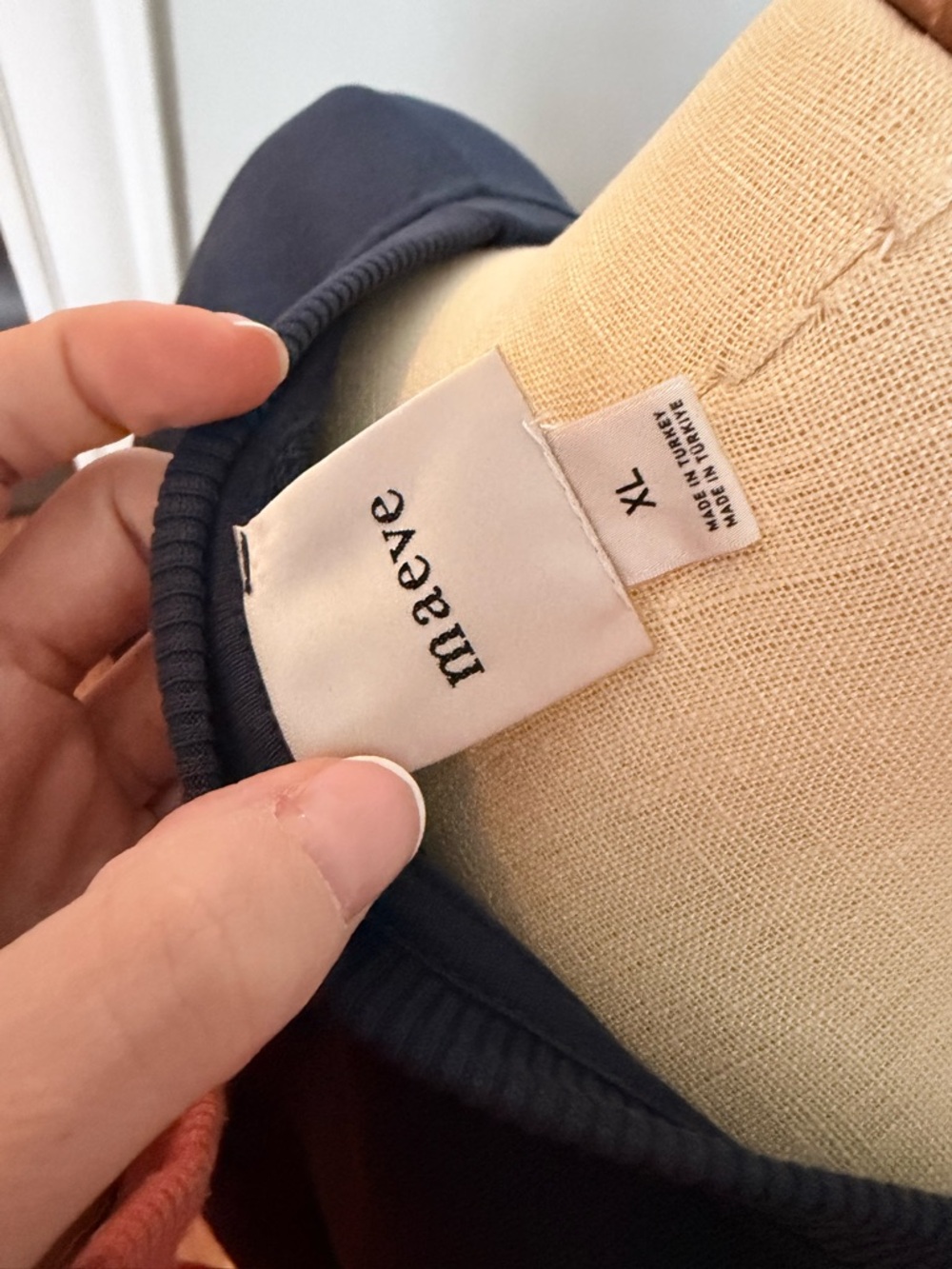 Maeve Navy Layered-Look Sweatshirt with Striped Hem - Picture 5 of 5